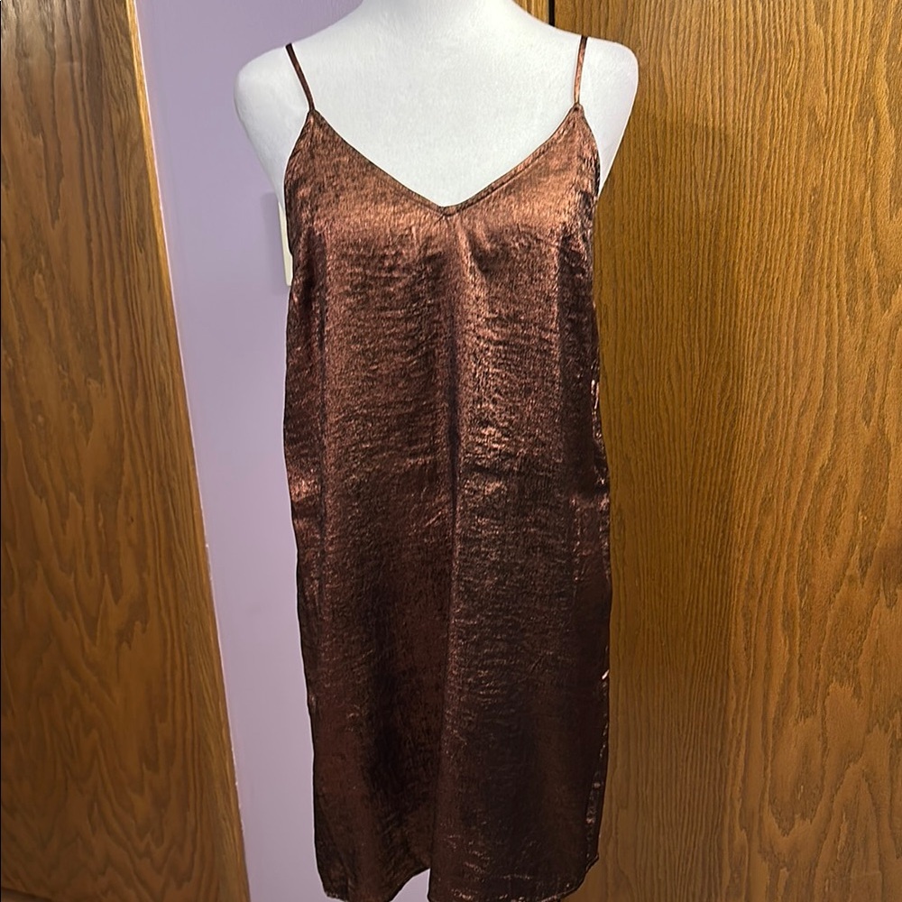 A New Day Elegant Copper Metallic Slip Dress size small.